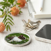 花の小さな茶色と白のバニー キーホルダー (側面)