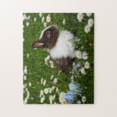 花の小さな茶色と白のバニー ジグソーパズル (縦)