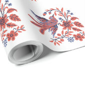 花の小枝にチャームのクロスステッチの鳥 ラッピングペーパー (ロールコーナー)