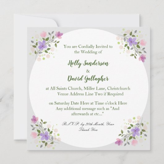 花の小枝フレームデザイン結婚ズ 招待状 (裏面)