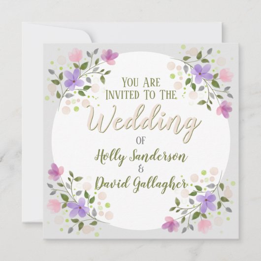 花の小枝フレームデザイン結婚ズ 招待状 (正面)