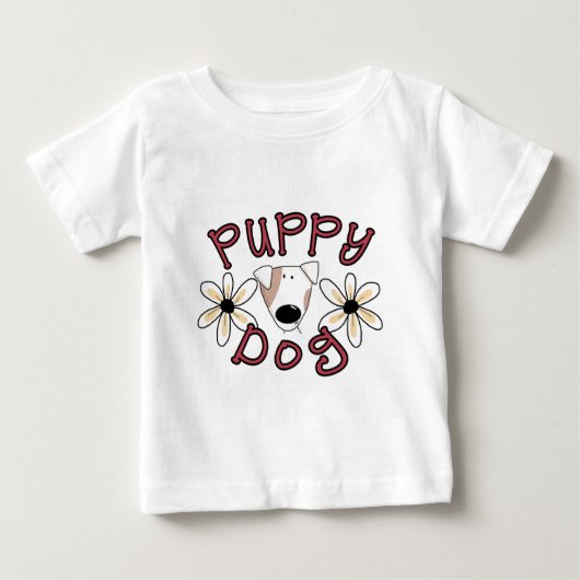 花の小犬のTシャツおよびギフト ベビーTシャツ (正面)