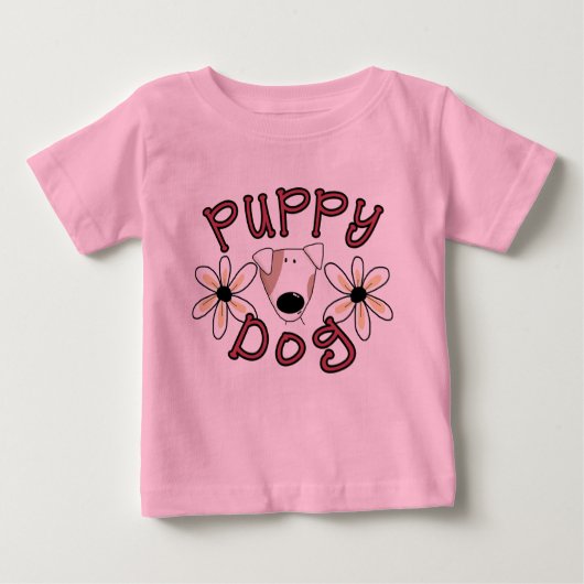 花の小犬のTシャツおよびギフト ベビーTシャツ (正面)