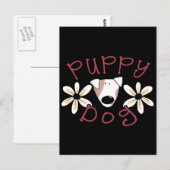 花の小犬のTシャツおよびギフト ポストカード (正面/裏面)