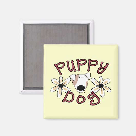 花の小犬のTシャツおよびギフト マグネット (正面/裏面)