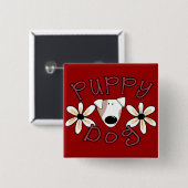 花の小犬のTシャツおよびギフト 缶バッジ (正面&裏面)