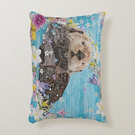 花の川に浮かぶ、おとぎ話のオッター アクセントクッション (正面(垂直))