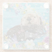 花の川に浮かぶ、おとぎ話のオッター ガラスコースター (裏面)