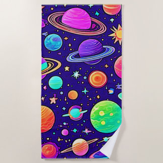花の巣:惑星と星 ビーチタオル