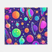 花の巣：惑星と星 フリースブランケット (正面(横))