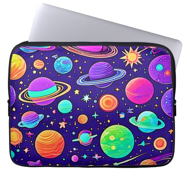 花の巣：惑星と星 ラップトップスリーブ (正面)