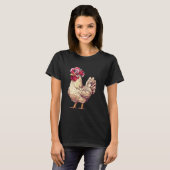 花の帽子をかぶったかわいいニワトリ Tシャツ (正面フル)