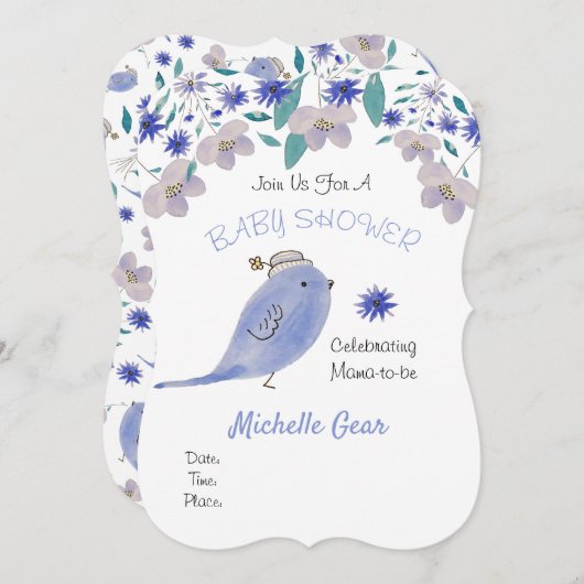 花の帽子をかぶったかわいい青いスズメ (正面/裏面)