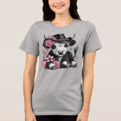花の帽子をかぶったハイランド牛 トライブレンドＴシャツ (正面)