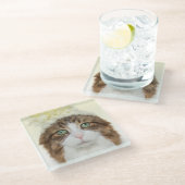 花の帽子を持つ猫 ガラスコースター (アングル)