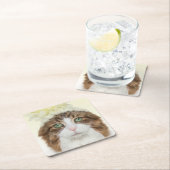 花の帽子を持つ猫 スクエアペーパーコースター (インサイチュ)