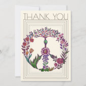 花の平和のサイン モダン ボヘミアンフラワー ガーリー サンキューカード (正面)