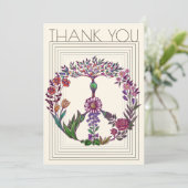 花の平和のサイン モダン ボヘミアンフラワー ガーリー サンキューカード (スタンド正面)