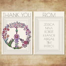 花の平和のサイン 現代のボヘミアンフラワー ガーリー サンキューカード