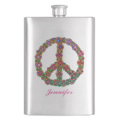 花の平和の記号パーソナライズされた フラスク (正面)