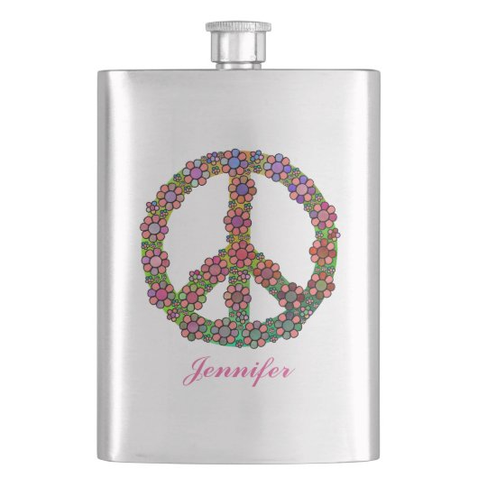 花の平和の記号パーソナライズされた フラスク (正面)
