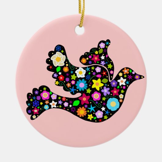 花の平和鳩のオーナメント セラミックオーナメント (正面)