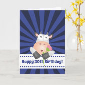花の幸せな第30誕生日のおもしろいな漫画牛 カード (黄色い花)