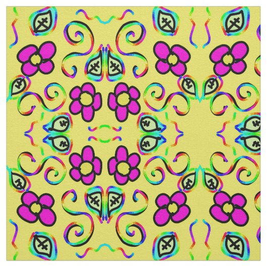 花の幸せな黄色の背景 ファブリック (見本)