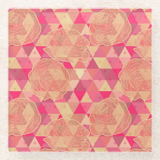 花の幾何学的なパターン ガラスコースター (正面)