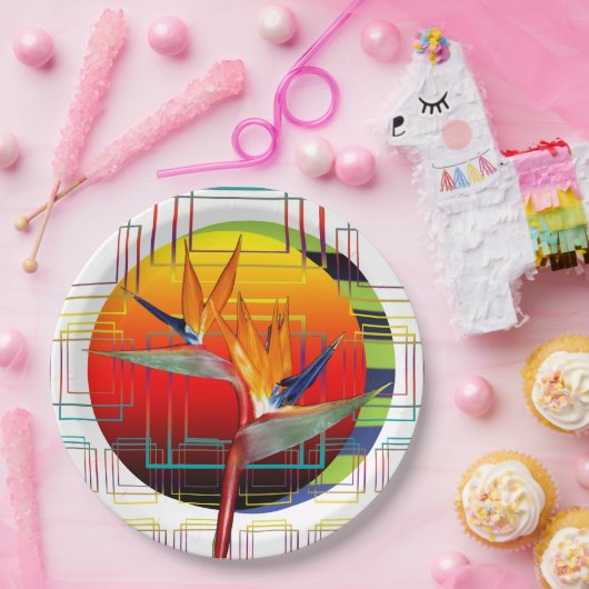 花の幾何学的な熱帯パーティー極楽鳥 ペーパープレート (パーティー)