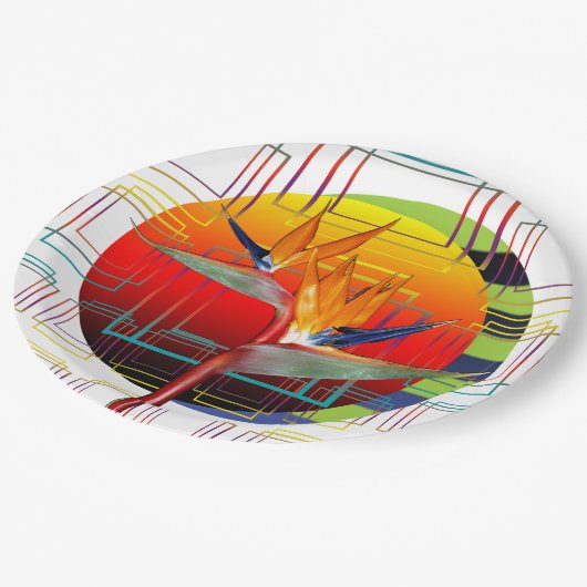 花の幾何学的な熱帯パーティー極楽鳥 ペーパープレート (アングル)