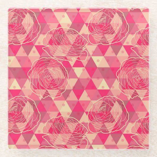 花の幾何模様 ガラスコースター (正面)