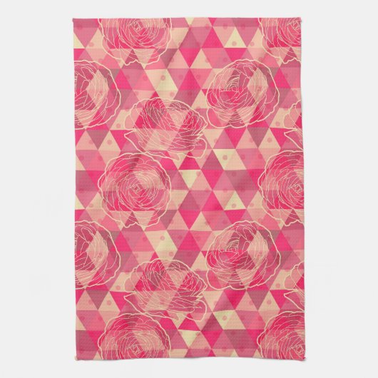 花の幾何模様 キッチンタオル (縦)