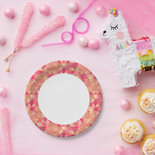 花の幾何模様 ペーパープレート (パーティー)