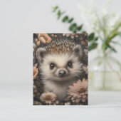 花の庭でかわいいハリネズミ ポストカード (スタンド正面)