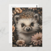 花の庭でかわいいハリネズミ ポストカード (正面/裏面)
