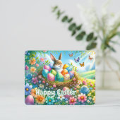 花の庭で卵を持つイースターバニー –  シーズンカード (スタンド正面)