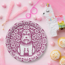 花の庭で可愛いテリアのワンカスタムちゃん ペーパープレート