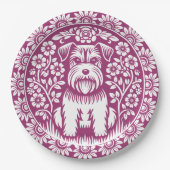 花の庭で可愛いテリアのワンカスタムちゃん ペーパープレート (正面)