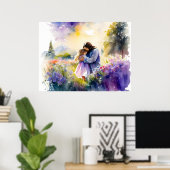 花の庭で女の子を抱くイエス ポスター (ホームオフィス)