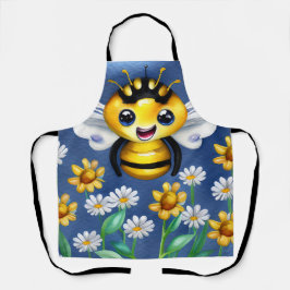 花の庭で愛らしいハチ水色 エプロン