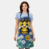 花の庭で愛らしいハチ水色 エプロン (着用した状態)