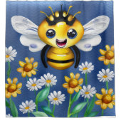 花の庭で愛らしいハチ水色 シャワーカーテン (正面)