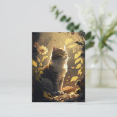 花の庭で日光を楽しむ猫 ポストカード (スタンド正面)