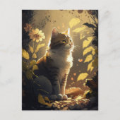 花の庭で日光を楽しむ猫 ポストカード (正面)