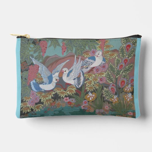 花の庭で様式化された鳩 アクセサリーポーチ (正面)