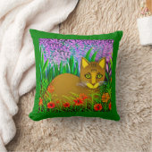花の庭で目が緑の猫 クッション (ブランケット)