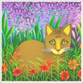 花の庭で目が緑の猫 シール (正面)
