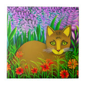 花の庭で目が緑の猫 タイル (正面)