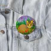 花の庭で目が緑の猫 缶バッジ (インサイチュ)